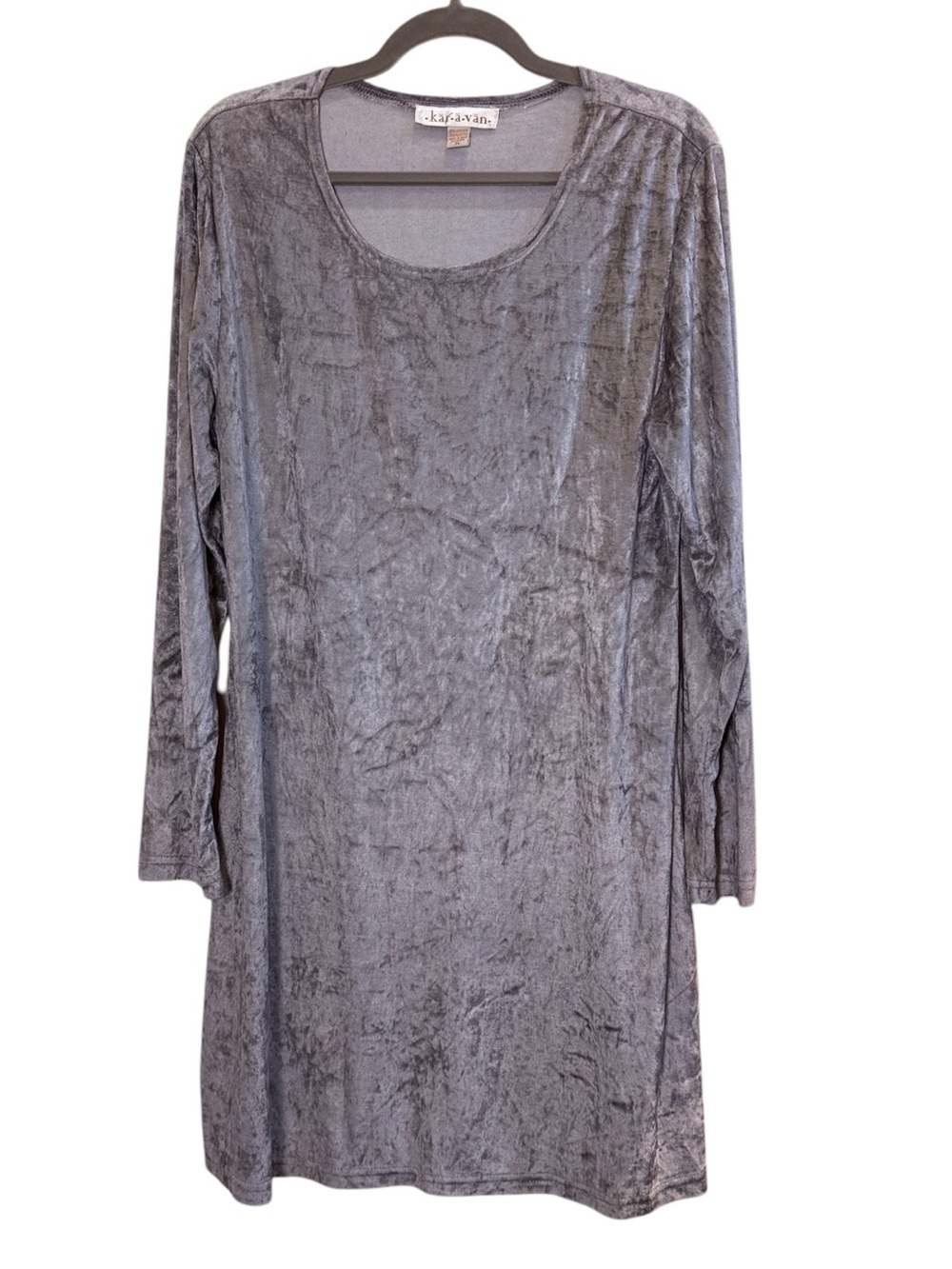 Karavan Women’s Vintage Silver Gray Crushed Velvet Minimalist Tunic Midi Dress
